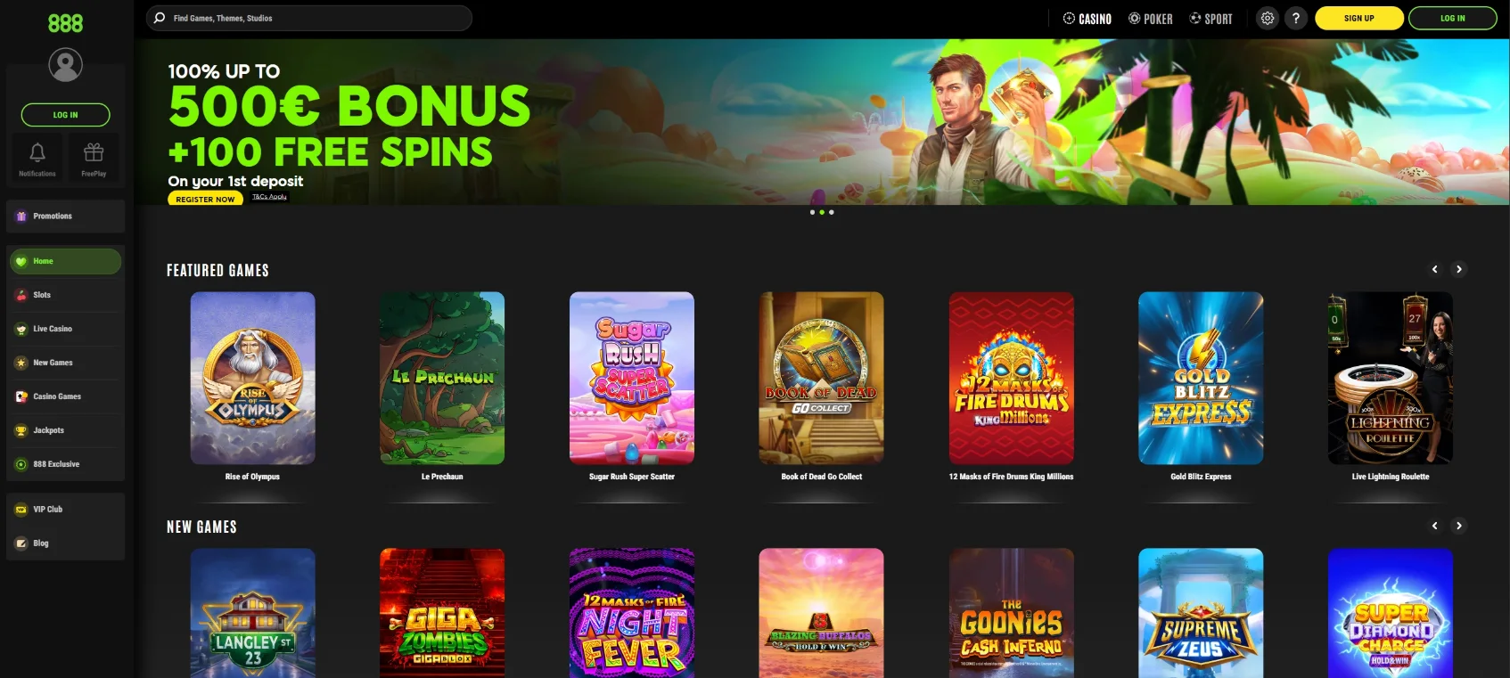 888 Casino Screen