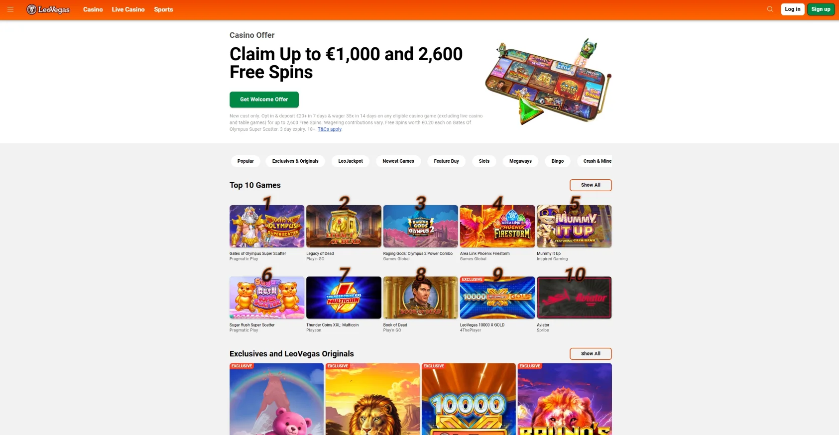 LeoVegas Casino Screen